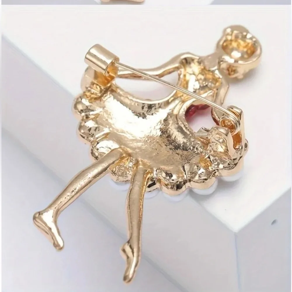Mrs. Claus Brooch, Rhinestone Ballerina Brooch, Christmas Brooch